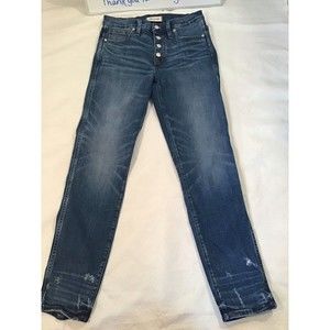 Madewell Slim Straight Distressed Button Fly Jeans 10" Rise 28 TALL J7215